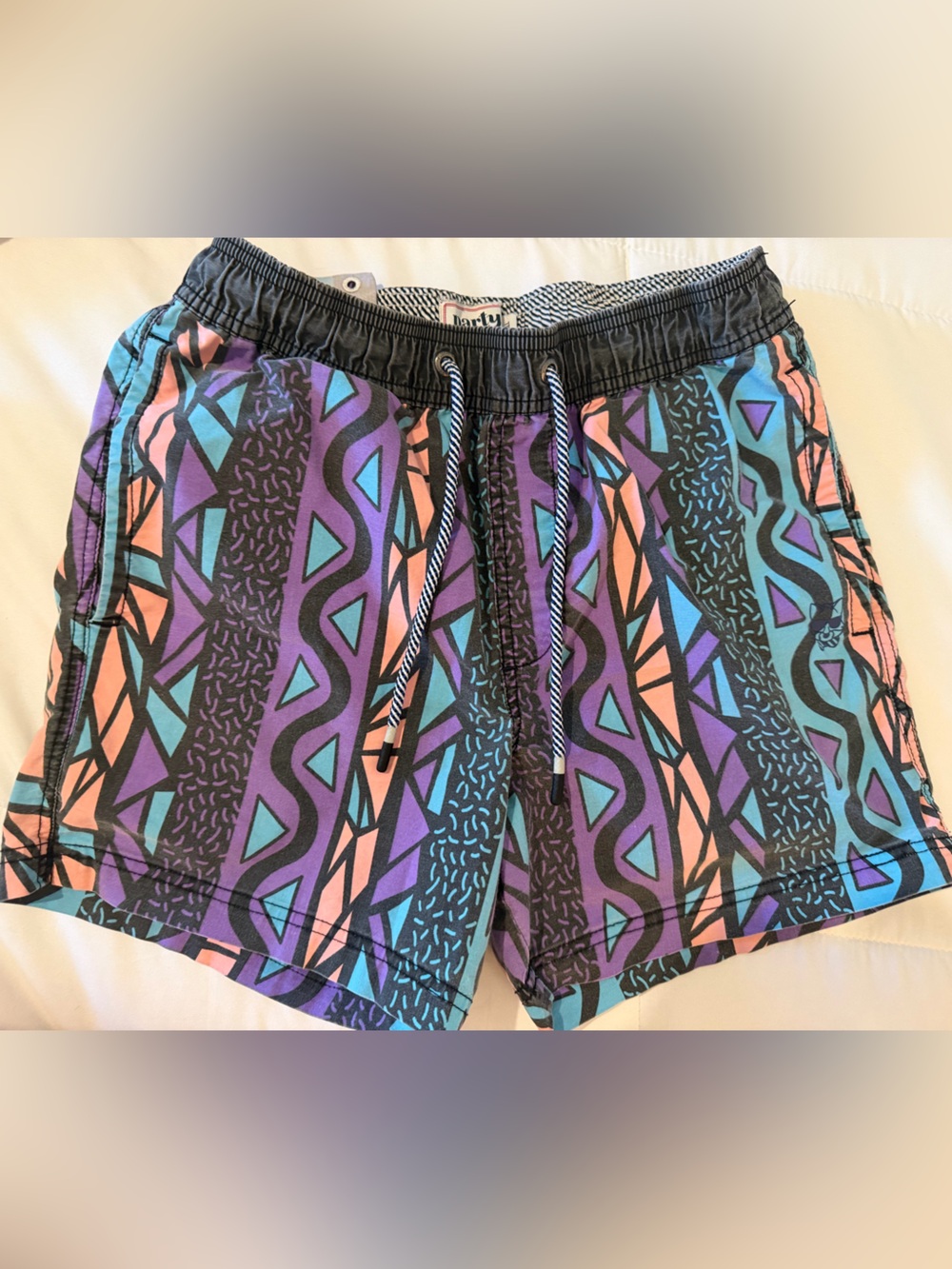 Men's Patterned Swim Trunks in Purple, Teal, Pink